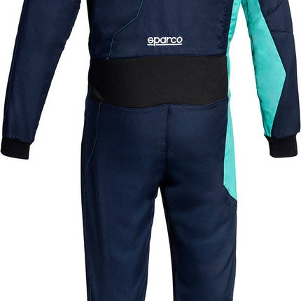 Sparco Sprint Advanced asymmetric overall dark blue petrol green 106448DBGR close up