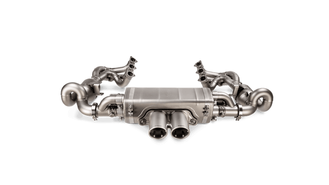 Akrapovic 992 GT3 titanium headers detail