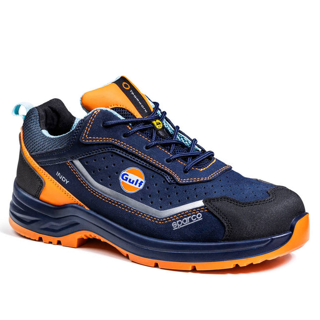 Sparco Indy Meteor Gulf S1PS Mechanics Shoes - Navy Blue/Fluo Orange