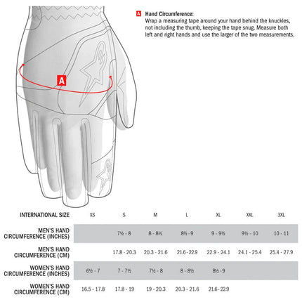 Alpinestars gloves size guide