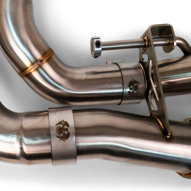 Fabspeed Lamborghini Urus valved cat-back exhaust, pipe and hanger detail