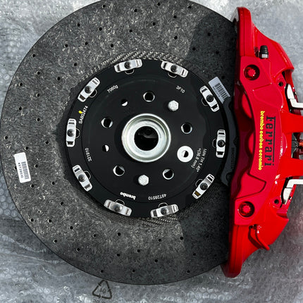 Ferrari F8 Tributo / 488 GTB Spider Brake Set Complete, Ceramic, Red Caliper, OEM, Part Numbers: 785609, 785828, 879837, 879845