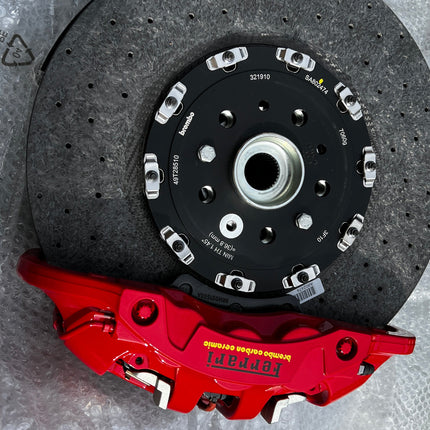 Ferrari F8 Tributo / 488 GTB Spider Brake Set Complete, Ceramic, Red Caliper, OEM, Part Numbers: 785609, 785828, 879837, 879845