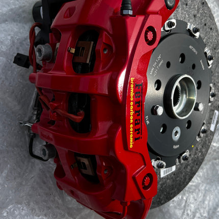 Ferrari F8 Tributo / 488 GTB Spider Brake Set Complete, Ceramic, Red Caliper, OEM, Part Numbers: 785609, 785828, 879837, 879845