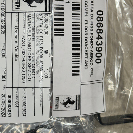 Ferrari 488 F8 Complete Aerodynamic Floor Bracket, Right Hand, OEM, Part Number: 86843900