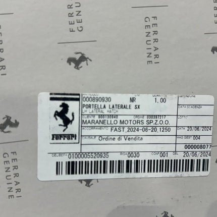 Ferrari F8 Tributo Spider Lateral Hatch, Left Hand, OEM, Part Number: 890930