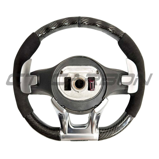 Mercedes-AMG Alcantara Carbon Fibre Steering Wheel BENZFBACPB centre badge view