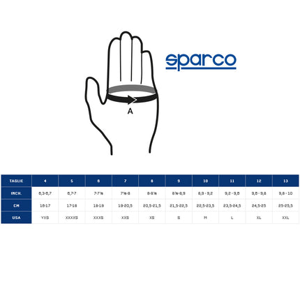 Sparco gloves size chart