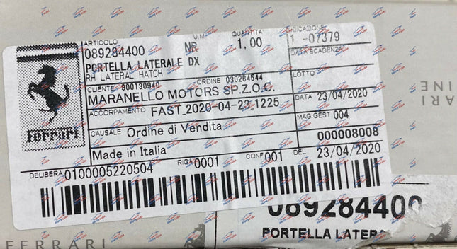 Ferrari 488 Pista Right Lateral Hatch, OEM, Part Number: 89284400, view 3