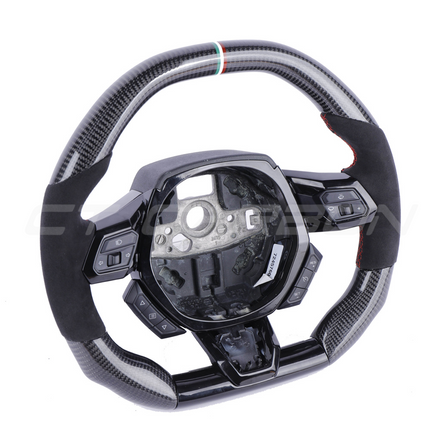 Lamborghini Huracan carbon fibre steering wheel installed in cabin