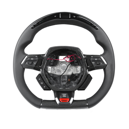 Lamborghini Huracan Leather Carbon Fibre LED Flat Bottom Steering Wheel front view