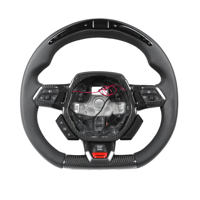 Lamborghini Huracan Leather Carbon Fibre LED Flat Bottom Steering Wheel front view