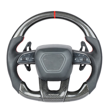 Lamborghini Urus carbon fibre leather flat bottom steering wheel front view