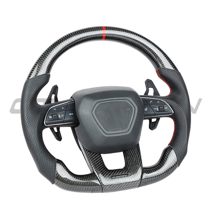 Lamborghini Urus carbon fibre leather flat bottom steering wheel installed