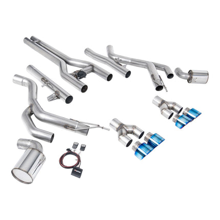 Milltek Sport Front Pipe-Back Exhaust with Blue Titanium GT-100 Tips for Dodge Challenger SRT Hellcat 2015 to 2022 (SSXDOD104)